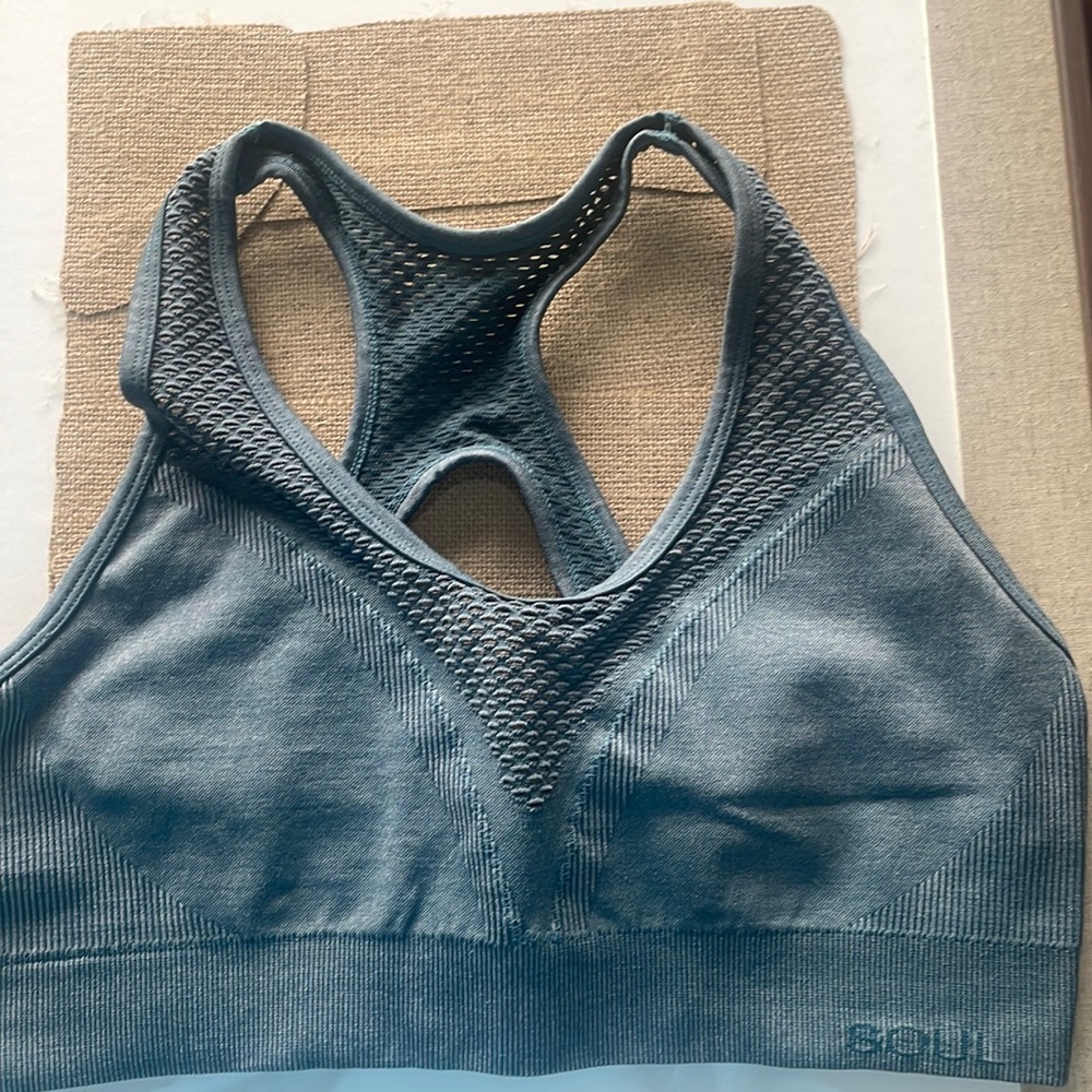 blue/gray soulcycle sports bra